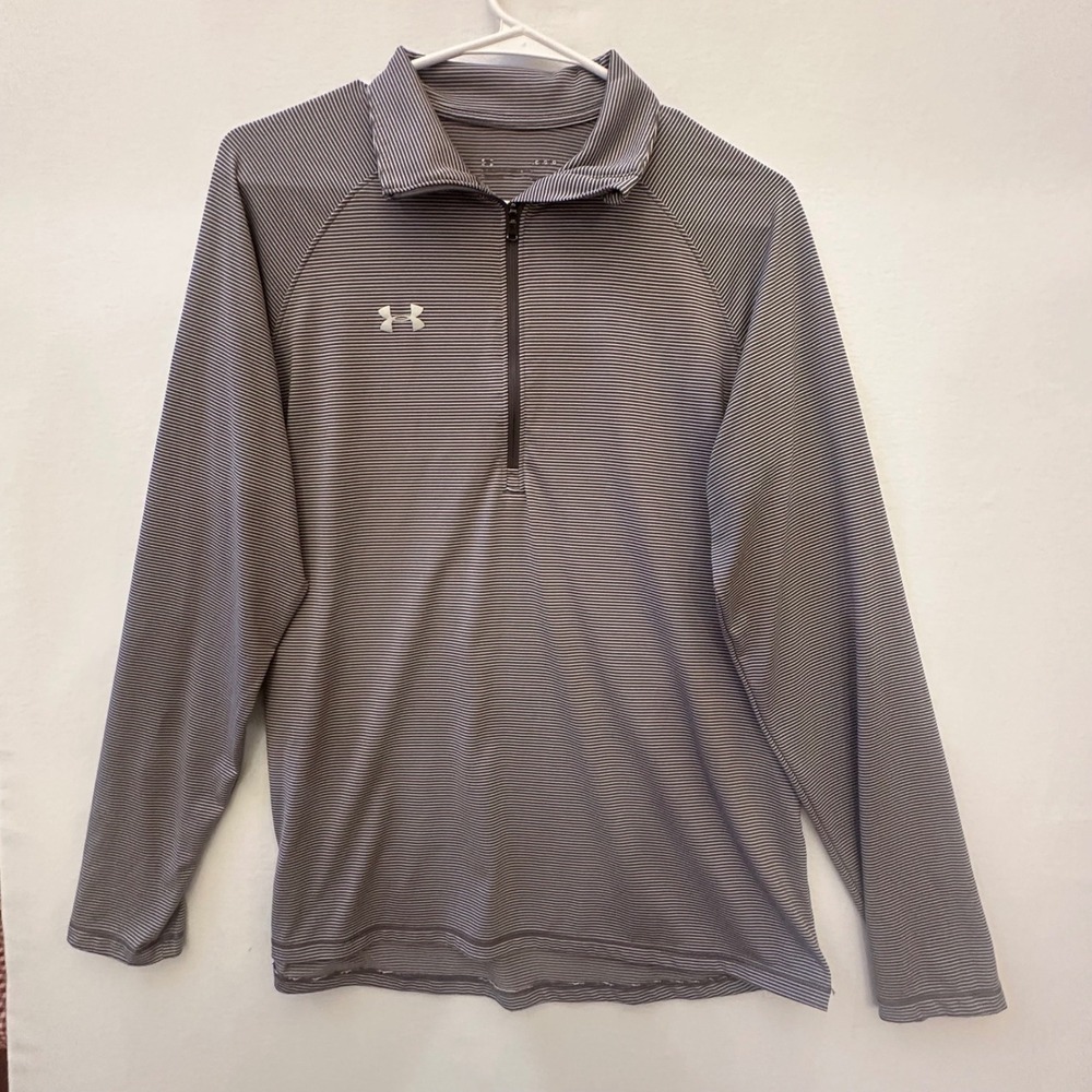 Under Armour HeatGear Womens Large 1/2 Zip Pullover Gray Striped Long Sleeve Top
